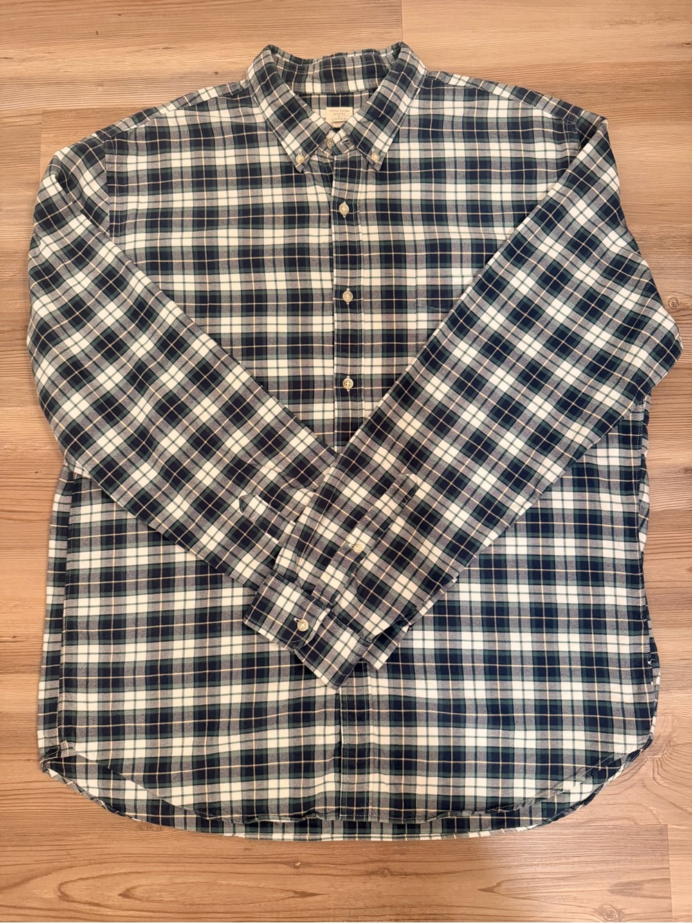 J. Crew Men's Navy and White Plaid Button-Down Shirt